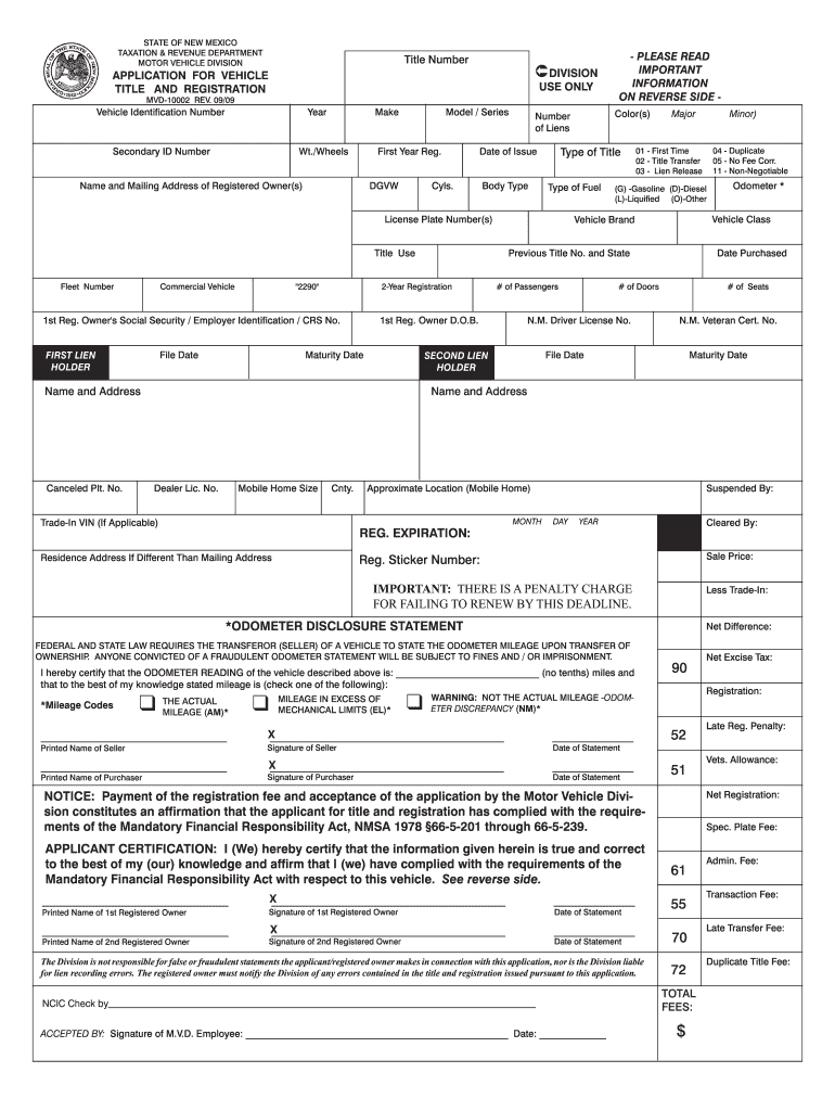 Get and Sign New Mexico Title Application 2009-2022 Form