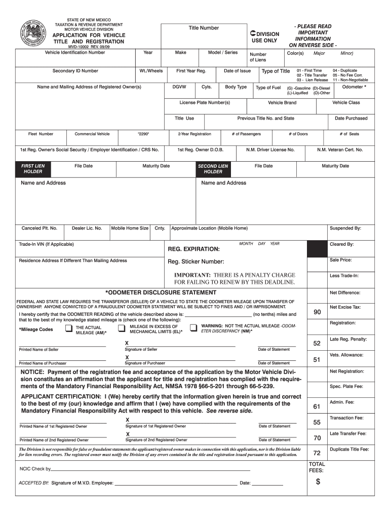  New Mexico Title Application 2009-2024