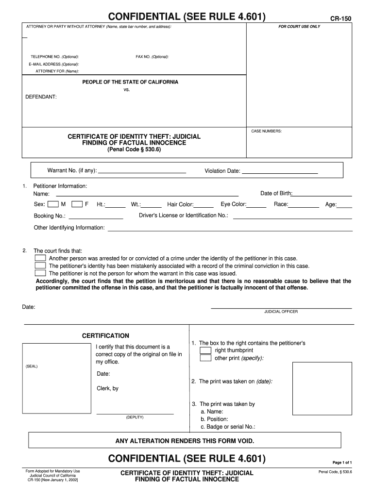  Cr 150 Form 2002-2024