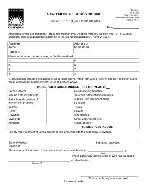 STATEMENT of GROSS INCOME, Used with DR 501, 416, 416B  Form