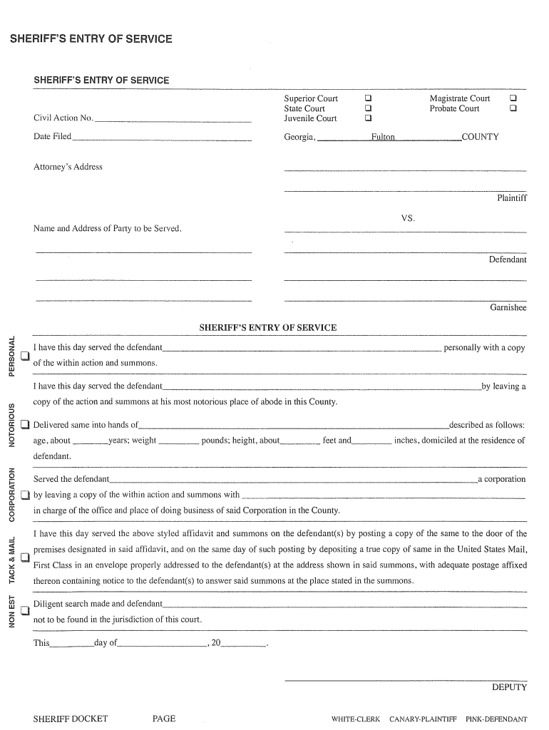 Sheriff's Entry of Service Form Georgia