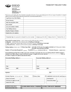 TRANSCRIPT REQUEST FORM Ohio University Ohio