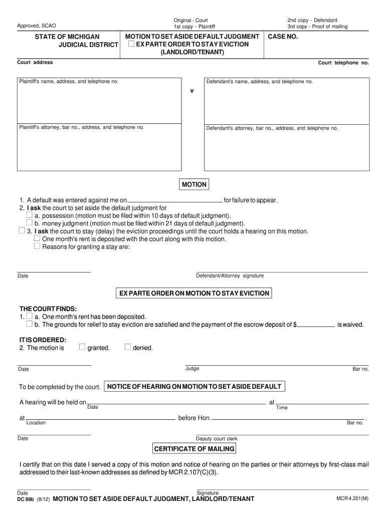  Stay of Eviction Form 2012