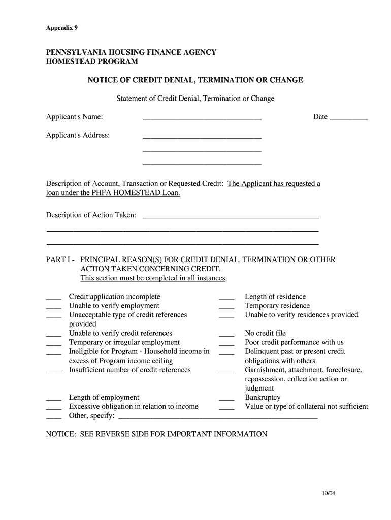 Credit Denial Notice  Form