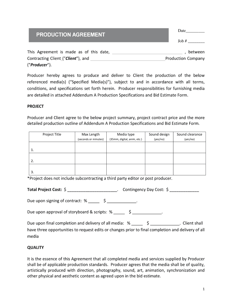 Get and Sign Production Agreement  Form
