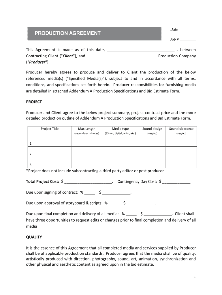 Production Agreement  Form