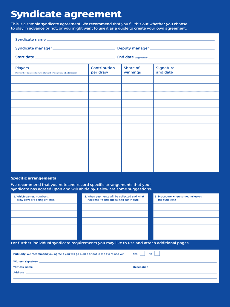 Lottery Syndicate Form Fill Out And Sign Printable Pdf Template Signnow