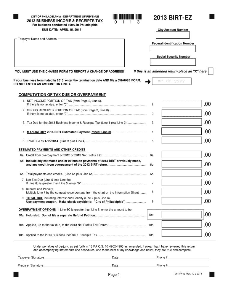  Philadelphia Ez Form 2013