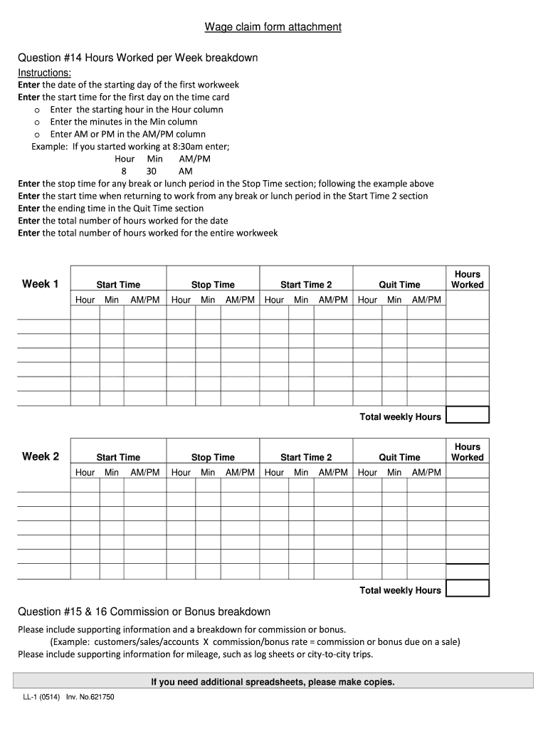  Form LL 1 Wage Claim  Texas Workforce Commission 2014