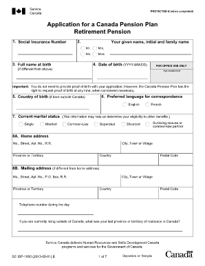 Application for a Canada Pension Plan Service Canada Servicecanada Gc  Form