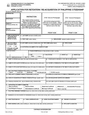Application for Retention Re Acquisition of Philippine Citizenship  Form