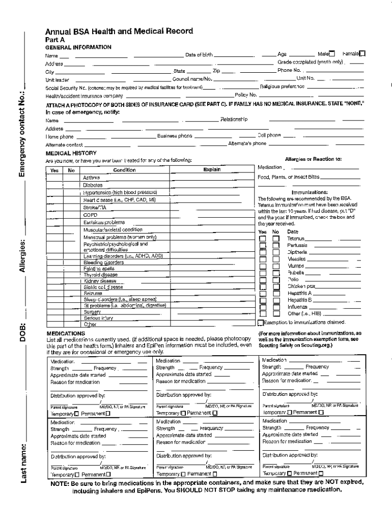 Boy Scout Physical Form