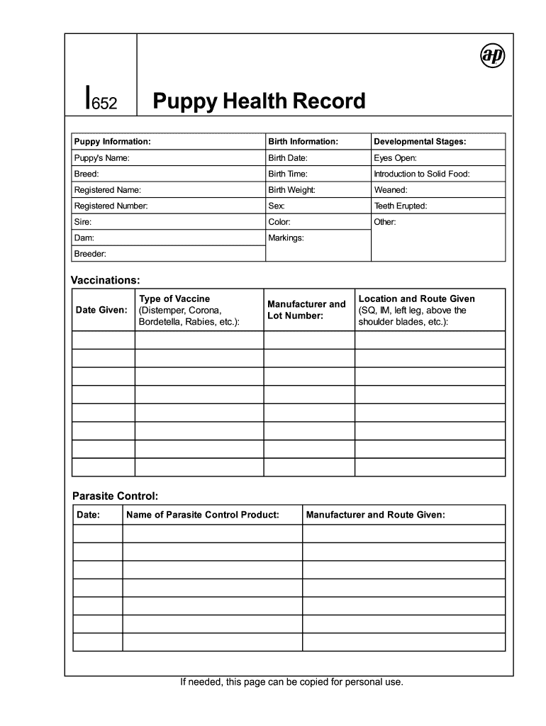 Dog Vaccination Record Printable PDF  Form