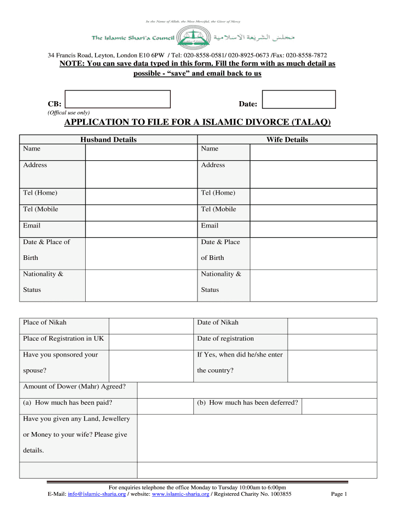 Islamic Divorce Letter Sample  Form