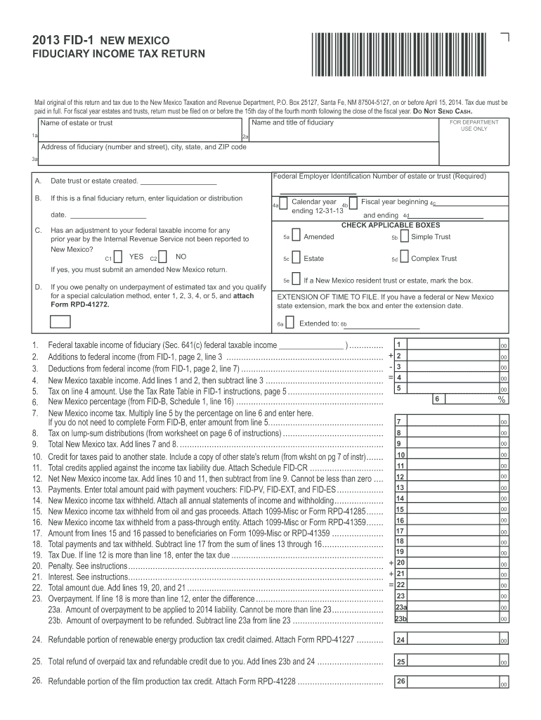  New Mexico Fid 1 Form 2013