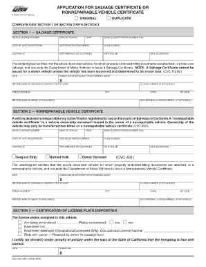 Salvage Certificate Ca  Form