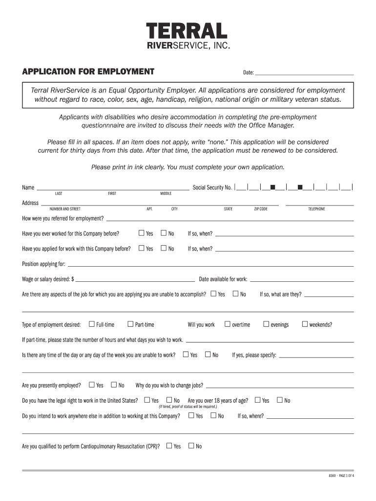 Terral River Service Louisiana  Form