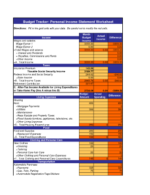 Budget Tracker Personal Income Statement Worksheet Business Txstate  Form