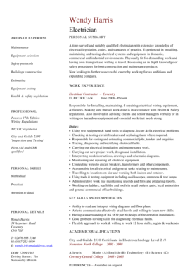 Electrician Cv Sample PDF  Form