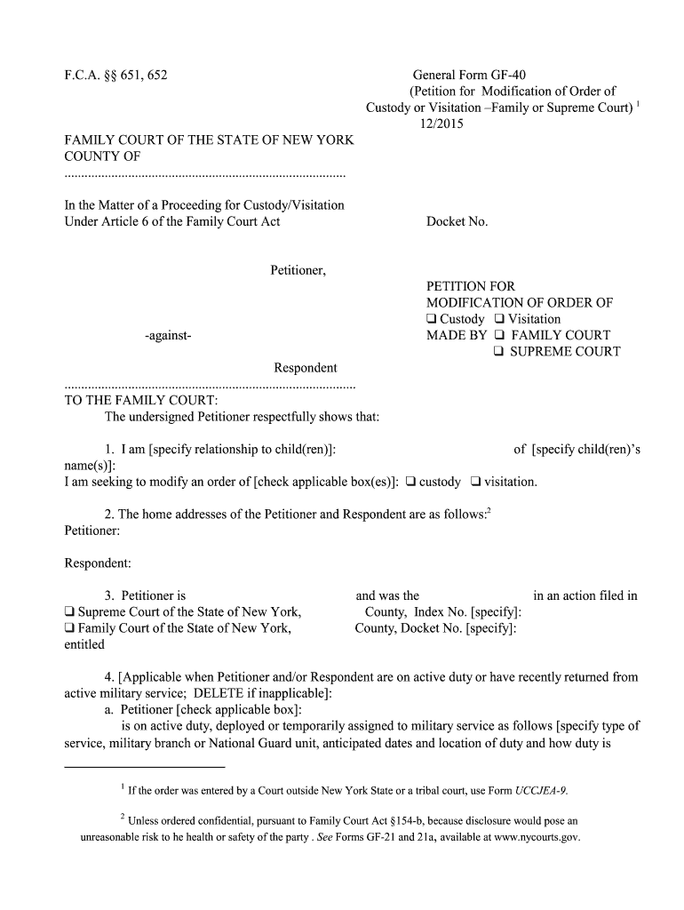  Page 1 of 5 F C a 651, 652 General Form 40 CustodyVisitation 2009