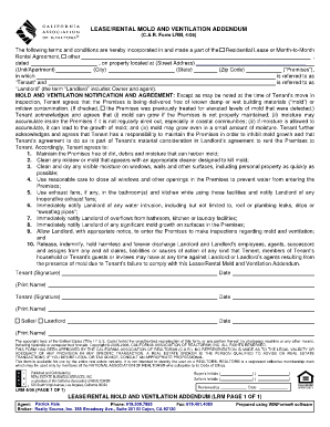 Mold and Ventilation Addendum California  Form