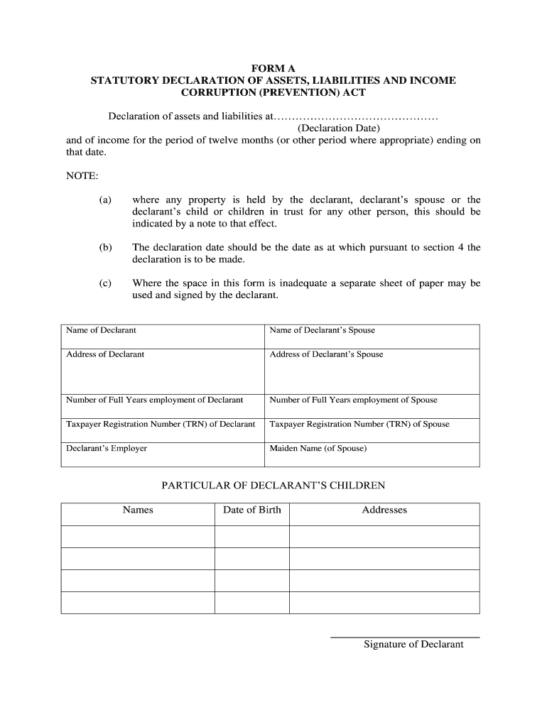 Declaration of Assets and Liabilities Form Download Word