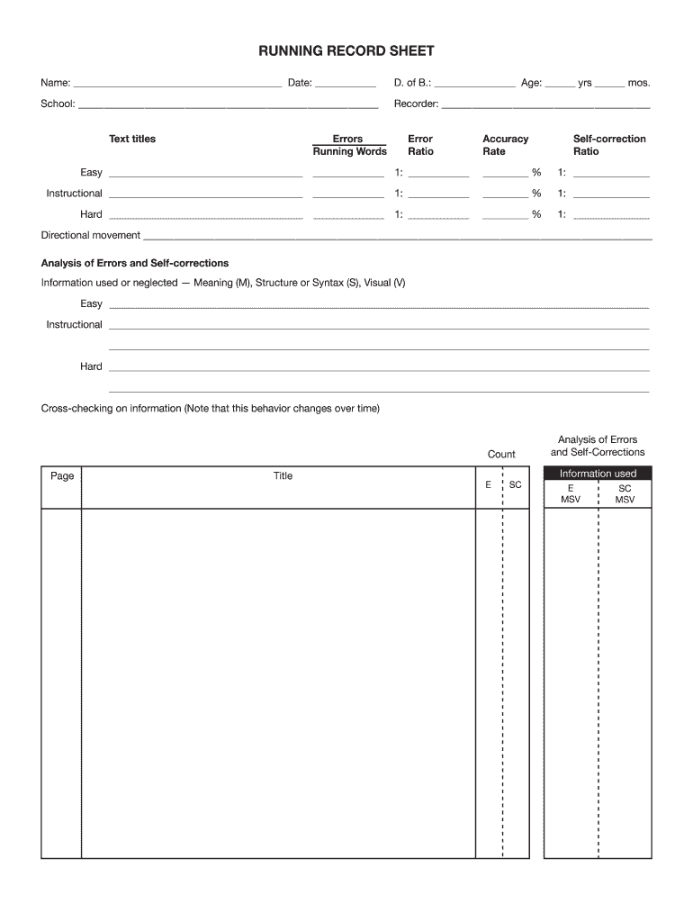 Get and Sign Running Record Template  Form