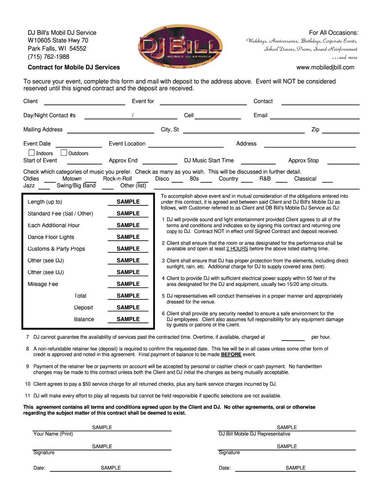 Dj Contract  Form