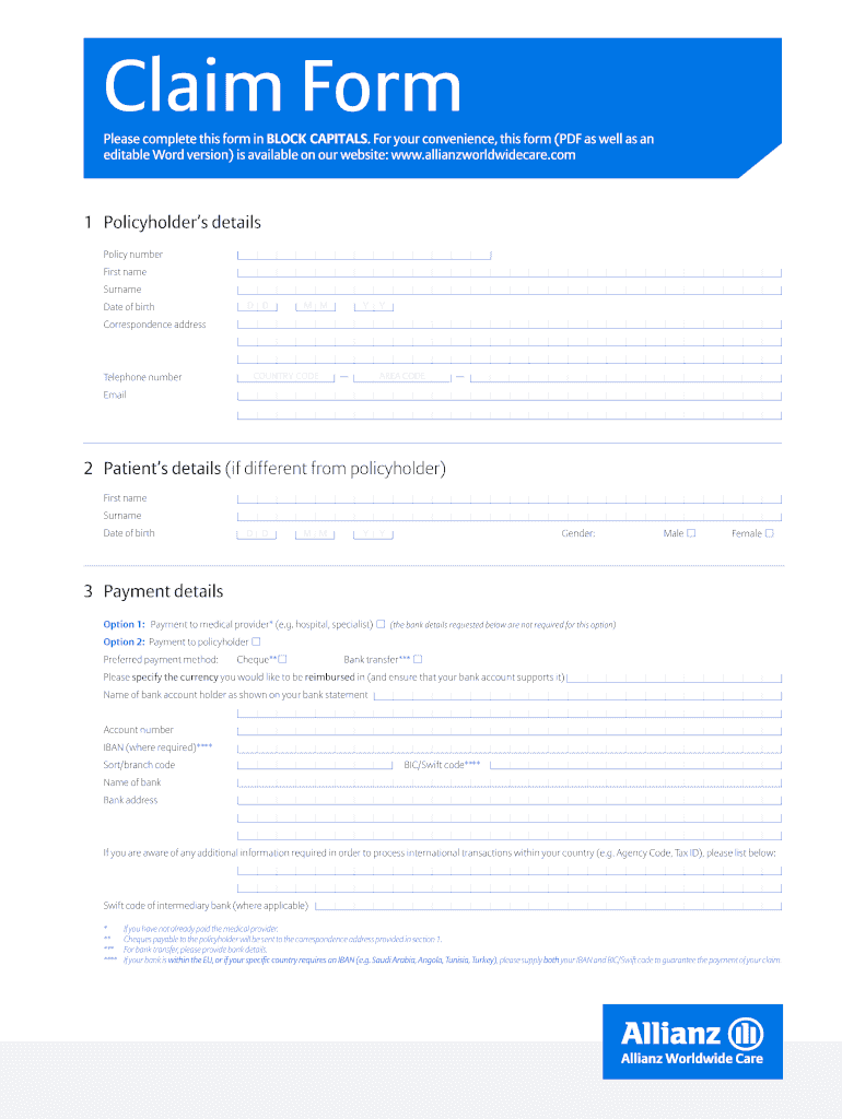 Allianz Claim Form PDF - Fill Out and Sign Printable PDF Template | signNow