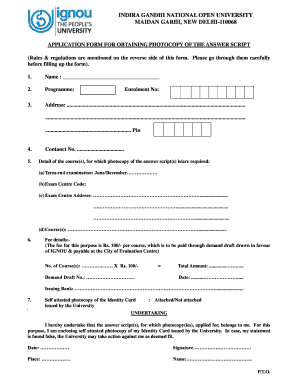 Ignou Answer Sheet Sample  Form