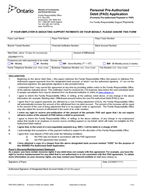 Personal Pre Authorized Debit Pad Aplication Form