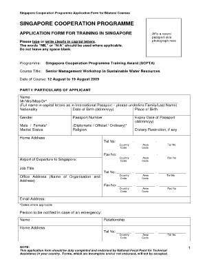 Singapore Cooperation Programme Application Form for Training in