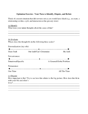 Optimism Worksheet PDF  Form