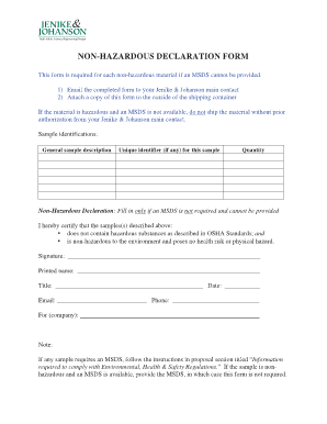 Non Hazardous Declaration  Form