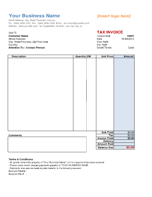 Invoice Template Service 1tax Basic Xlsx  Form