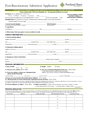 Portland State University Application  Form