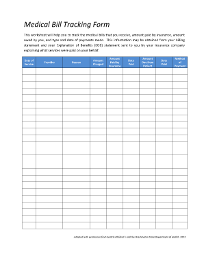 BCMH Medical Bill Tracking Form