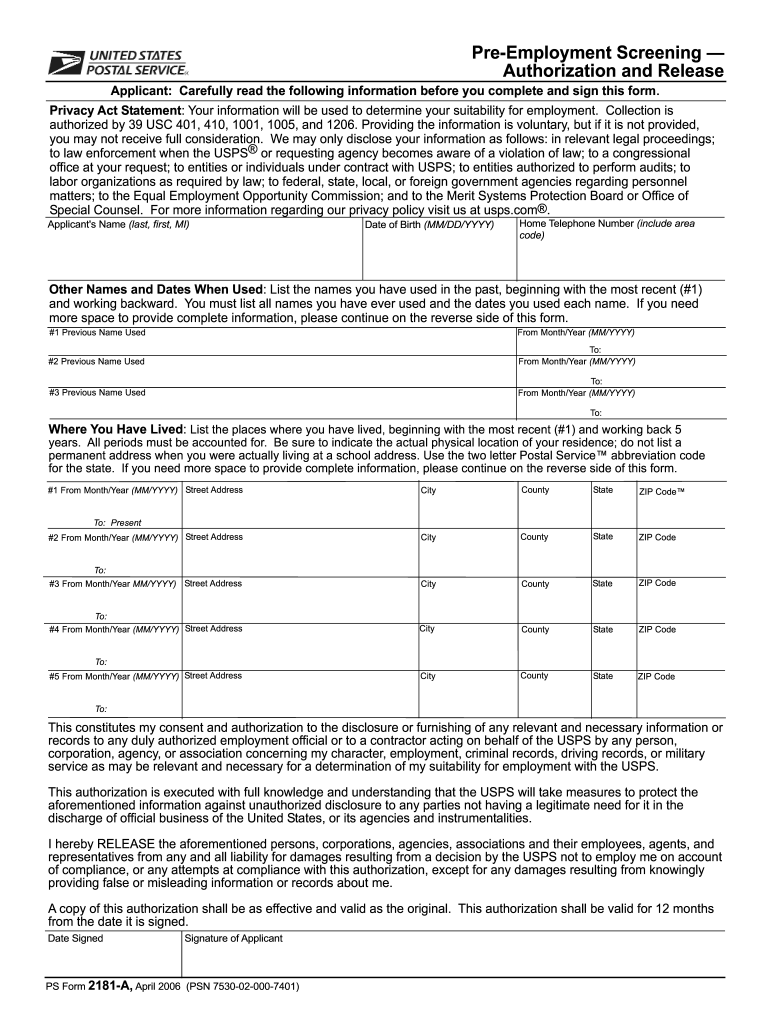  Standard Form 2181 a 2015