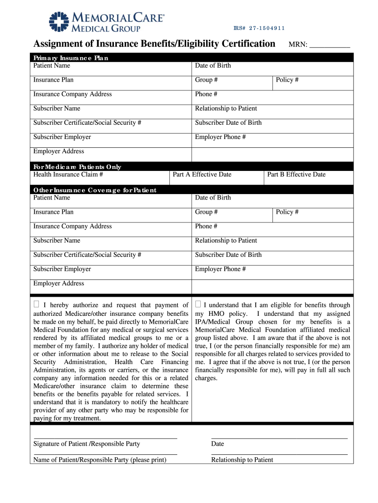 Memorial Care Eligibility  Form