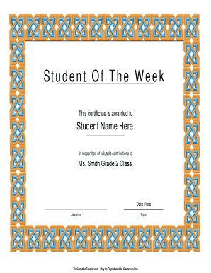 Student of the Week Certificate  Form