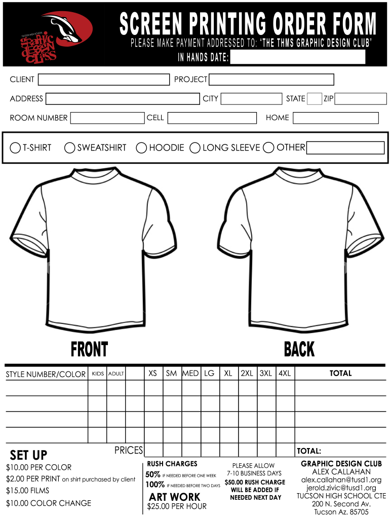 Screen Printing Quote Template  Form