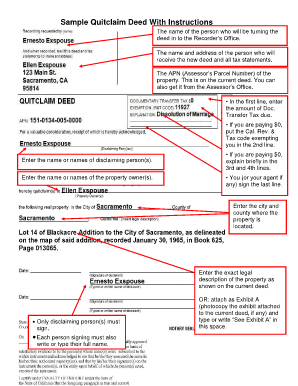 Sample of a Quit Claim Deed San Diego  Form