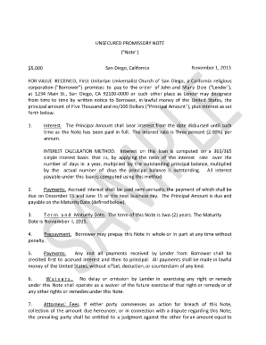 Example of Promissory Note for Baptism for Not yet Marriage  Form