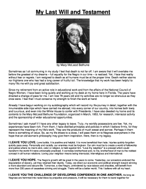 Mary Mcleod Bethune Last Will and Testament Form - Fill Out and Sign  Printable PDF Template | signNow