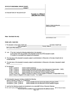 Transfer by Affidavit Wisconsin Office of the State Treasurer  Form