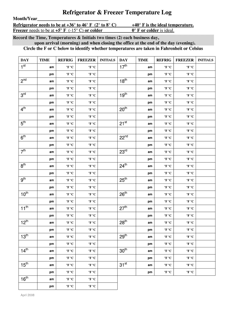 Get and Sign Temperature Logs Printable 2008-2022 Form