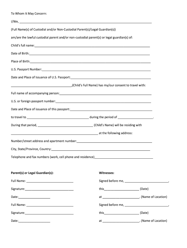 travel consent form for minor usa