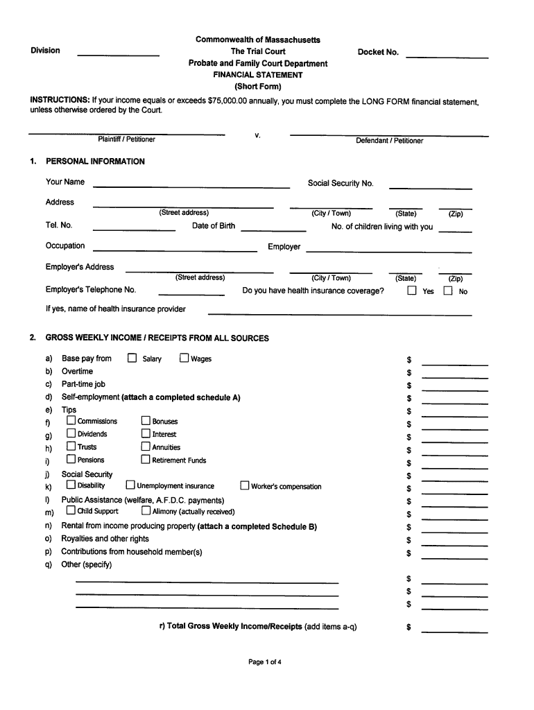 Massachusetts Statement of Support Form