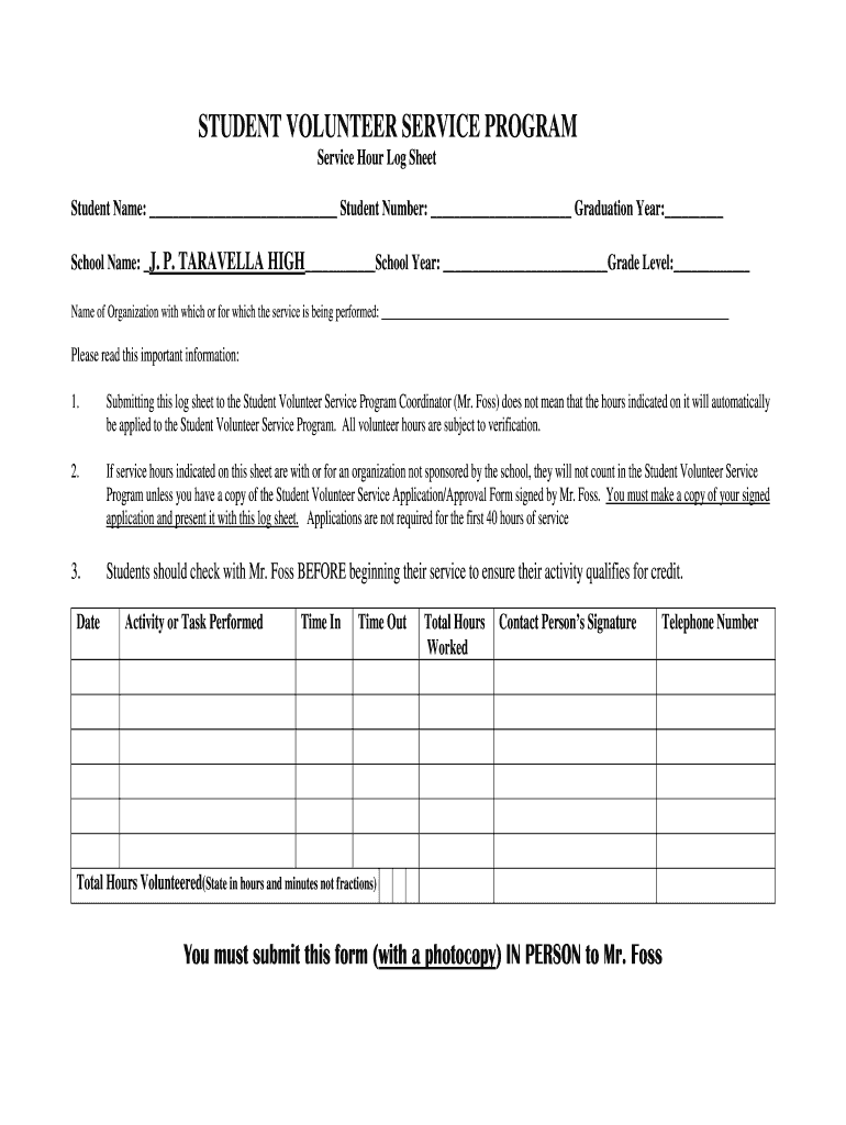 Broward County Service Hours Form