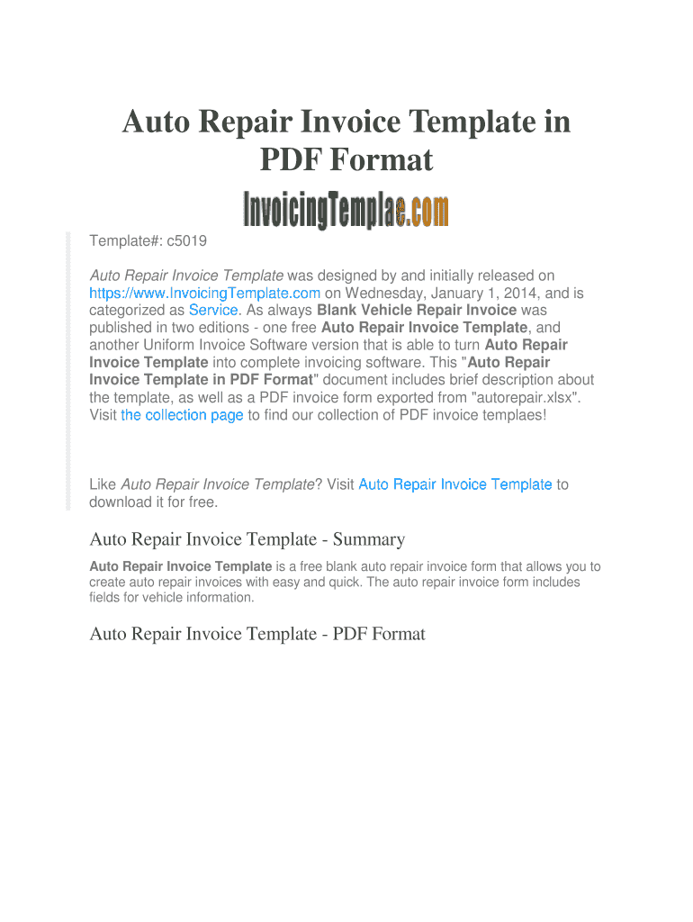 Auto Repair Invoice Online  Form